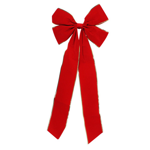 12" x 28" Red 4-Loop Velveteen Christmas Bow with Gold Trim