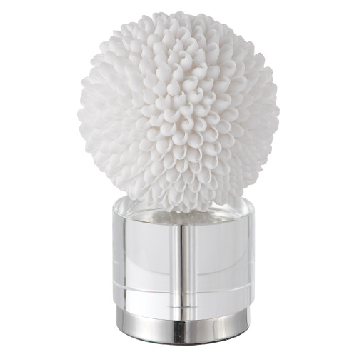 10" White Faux Sea Shell Sculpture with Glass Base