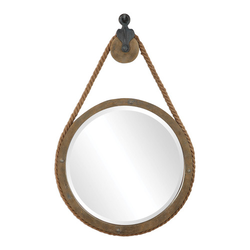36.5” Brown Melton Pulley Wall Mirror