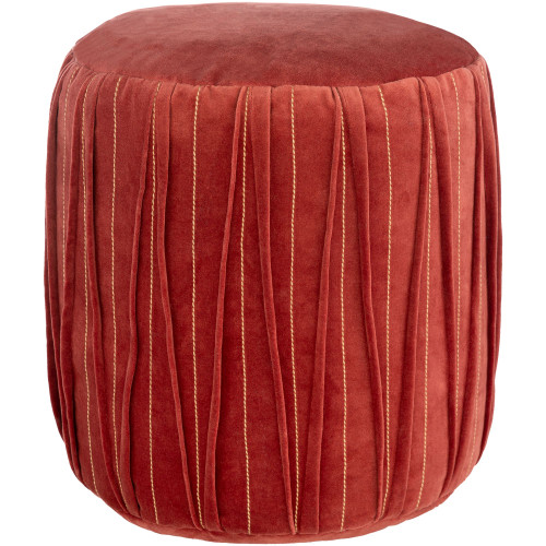 16" Red Stitched Patterned Cylindrical Pouf Ottoman