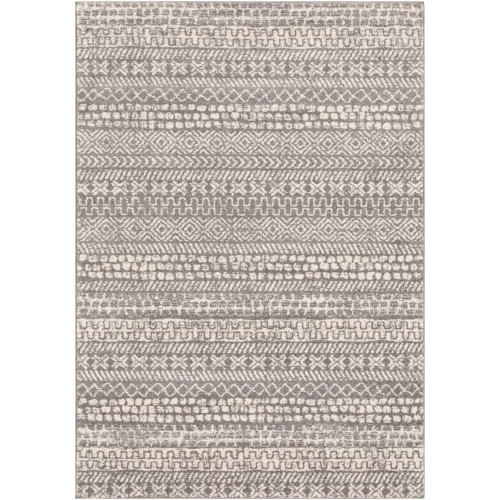 7.8' x 10.25' Ash Gray and Ivory Classic Style Rectangular Area Throw Rug