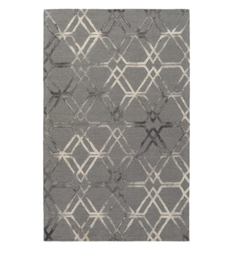 3.25' x 5.25' Falling Diamonds Cool Gray and Ivory White Hand Hooked Wool Area Throw Rug