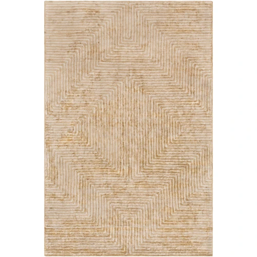 8' x 10' Brown and Beige Geometric Lines Patterned Rectangular Hand Tufted Area Rug
