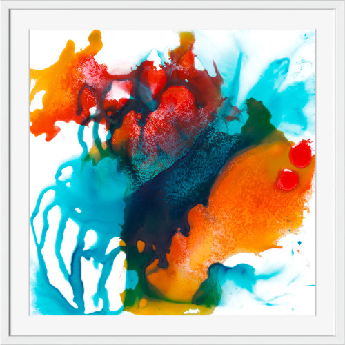 Orange and Cerulean Blue Square Wall Art Decor 18" x 18" - 33417547