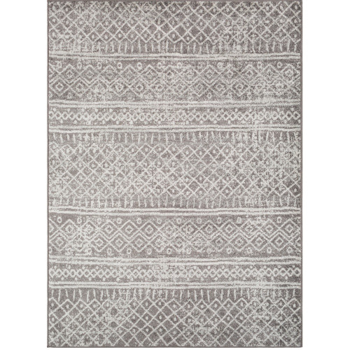 6'7" x 9' Ethnic Pattern Gray and Beige Rectangular Machine Woven Area Rug