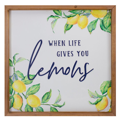 16" Wooden Framed "When Life Gives you Lemons" Metal Sign Spring Wall Decor