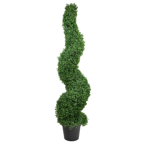 48" Two Tone Green Artificial Spiral Boxwood Topiary Potted Tree
