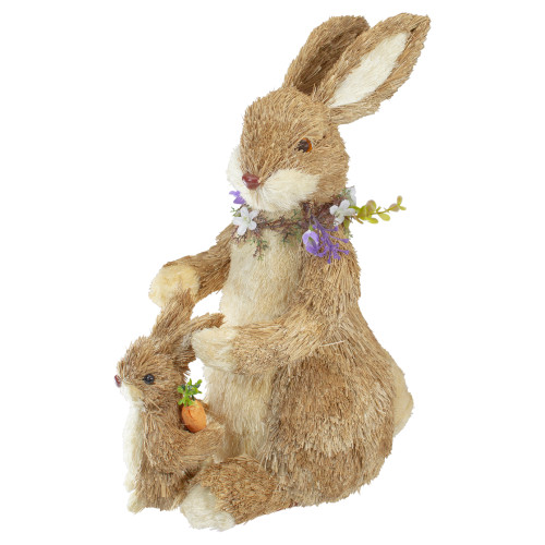 14" Sisal Mommy and Baby Bunny Easter Figure
