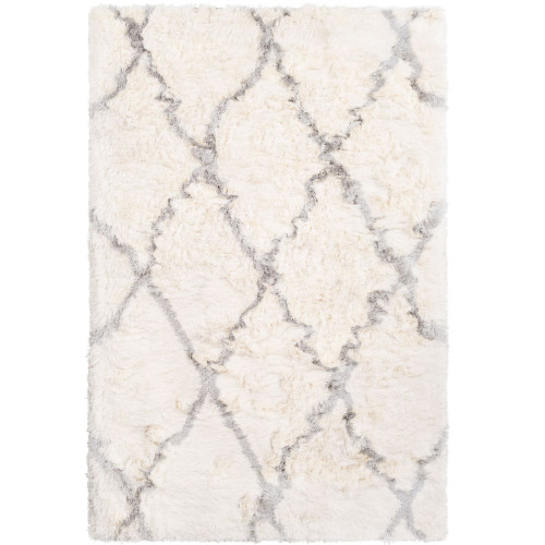 8' x 10' Beige and Gray Moroccan Patterned Rectangular Hand Tufted Area Rug