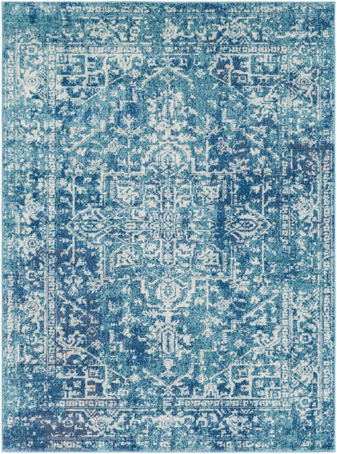 2' x 3' Traditional Style Teal Blue and Beige Rectangular Area Throw Rug
