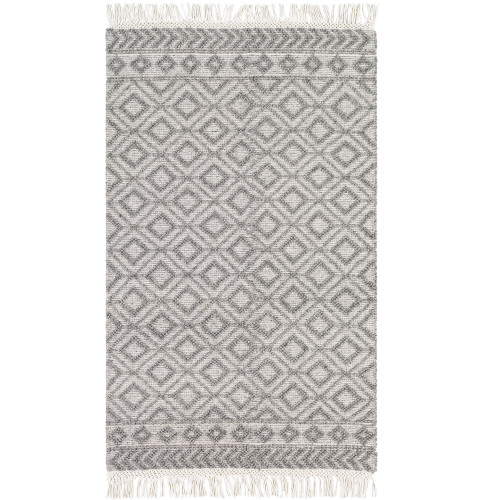 2' x 3' Geometric Black and White Rectangular Area Throw Rug with Fringe Border
