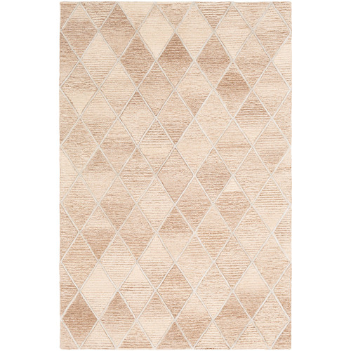 8' x 10' Diamond Pattern Beige and Brown Rectangular Hand Tufted Wool Area Throw Rug