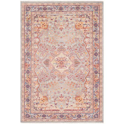 9' x 13' Traditional Style Gray and Red Rectangular Area Throw Rug