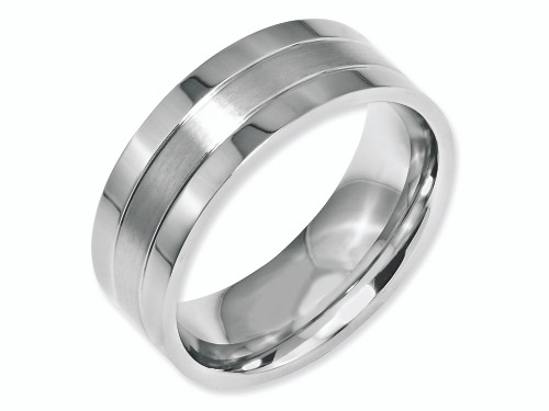 Chisel Stainless Steel Grooved 8mm Satin and Polished Wedding Band - SR31Y105