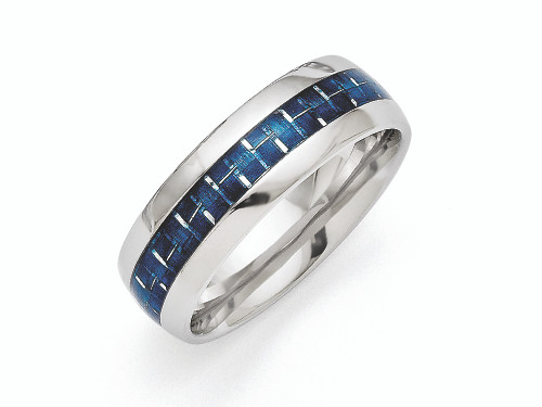 Chisel Stainless Steel Blue Carbon Fiber Inlay Polished Wedding Band SR269 - SR269Y95