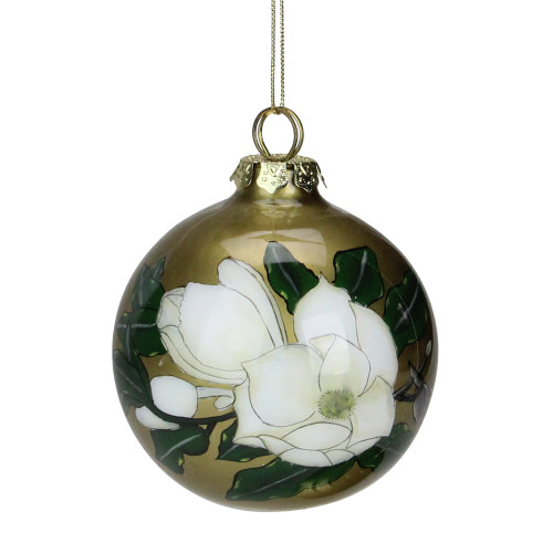 3.25" Gardenia Flower Hand Blown Glass Ball Christmas Ornament - 6250784