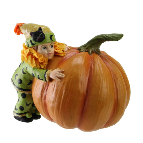 5" Green and Orange Child with Pumpkin Halloween Tabletop Figurine