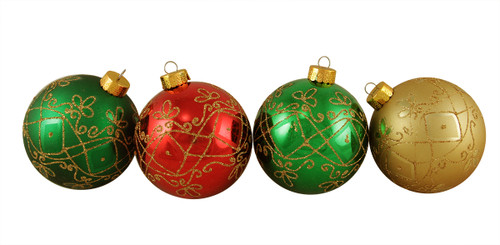 4ct Vibrantly Colored Glittered Geometric Shatterproof Christmas Ball Ornaments 3.25" (80mm)