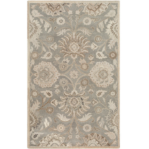 2’ x 3’ Floral Pattern Gray and Cream Rectangular Wool Area Rug