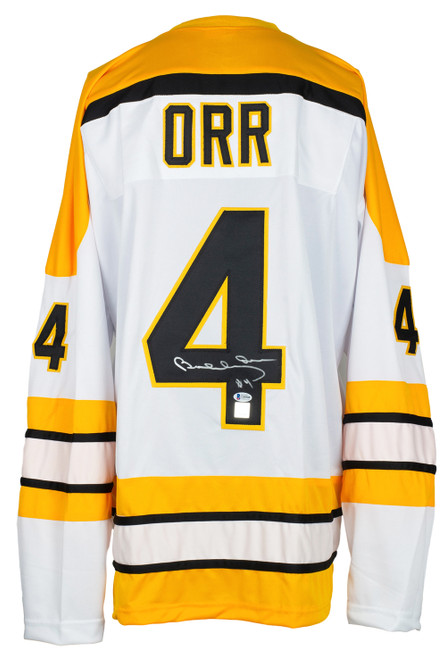 Bobby Orr Signed Custom White and Yellow Flying Goal Hockey Jersey BAS