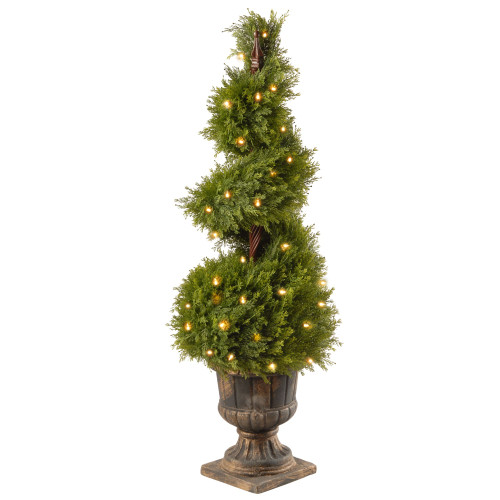 4' x 15” Pre-lit Potted Upright Juniper Spiral Artificial Christmas Tree – Clear Lights