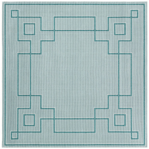 8'9" Tribal Design Aqua Blue and Teal Square Machine Woven Olefin Area Throw Rug