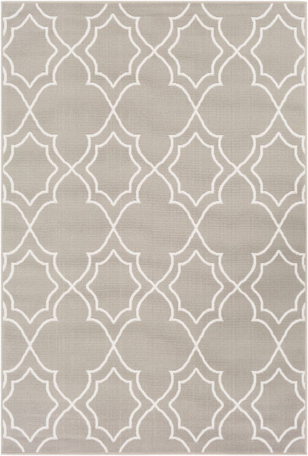 5.9' x 8.8' Taupe Brown and White Trellis Patterned Rectangular Area Throw Rug