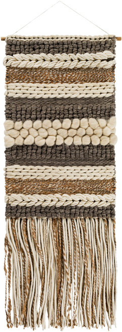 Brown and White Wall Hanging Tapestry with Fringe 70" x 24"