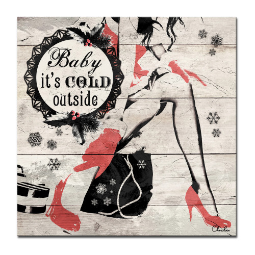 Beige and Red Christmas Cold Out Wrapped Square Wall Art Decor 20" x 20"