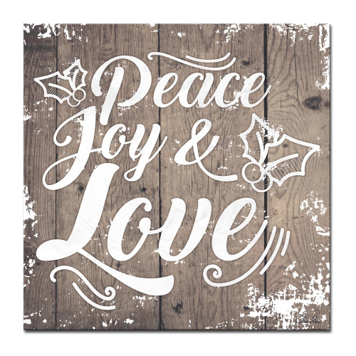 Brown and White Christmas Peace Joy Love Wrapped Square Wall Art Decor 12" x 12"
