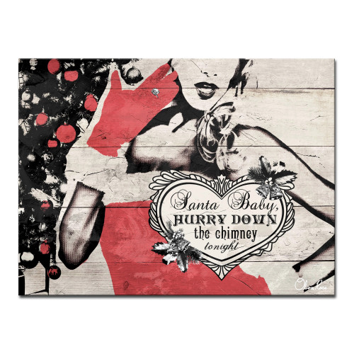 Beige and Red Christmas Santa Baby Lady Wrapped Rectangular Wall Art Decor 20" x 30"