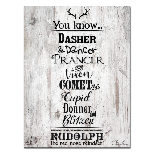 White and Black Christmas Reindeer List Wrapped Rectangular Wall Art Decor 30" x 20"