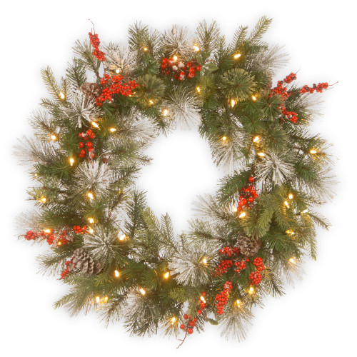 Pre-Lit Wintry Berry Artificial Christmas Wreath, 30-Inch, LED Lights
