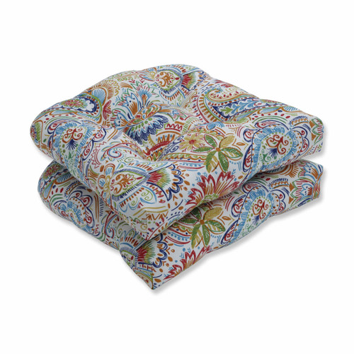 Set of 2 Vibrantly Colored Paisley Pattern Outdoor Patio Wicker Seat Cushions 19"