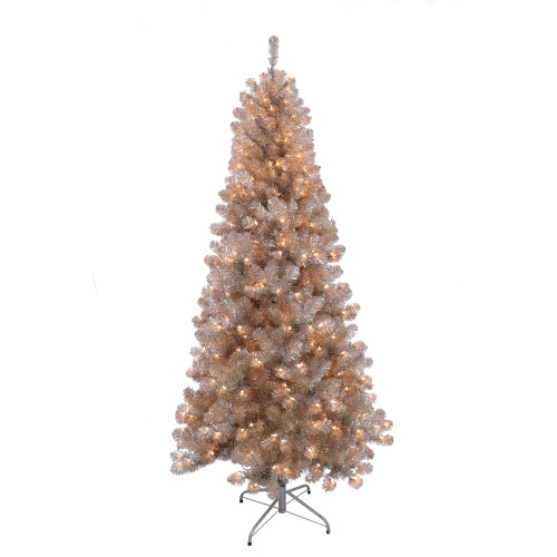 6.5’ Pre-Lit Rose Gold Tinsel Artificial Christmas Tree - Clear Lights