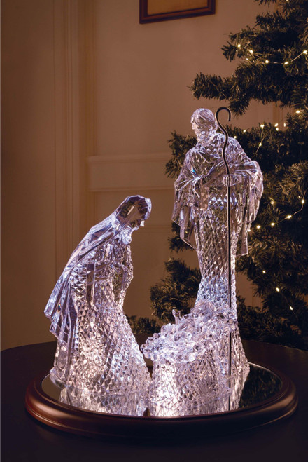 Set of 2 Clear Large Diamond Cut Holy Family Nativity Tabletop Decor 16"