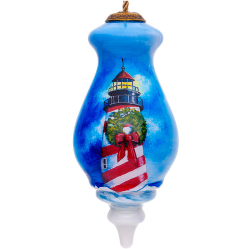 5” Winter Lighthouse Glass Hanging Christmas Ornament