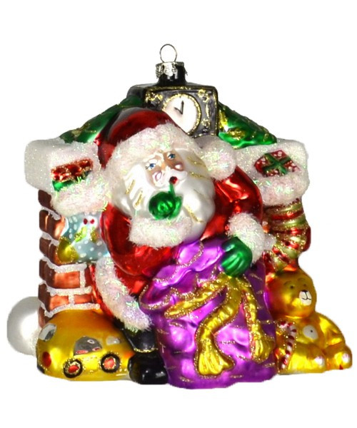 6.25” Red and White Santa’s Secret Hand Blown Glass Hanging Figurine Ornament