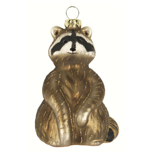3.38” Bronze and Gold Raccoon Hand Blown Glass Hanging Figurine Ornament - 33479864