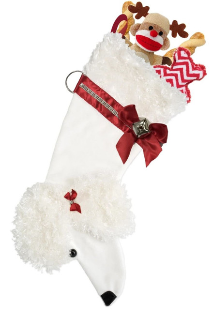 22" Red and White Poodle Dog Christmas Stocking