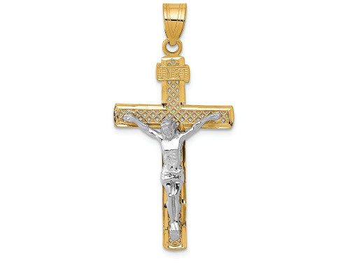 FJC Finejewelers 14k Two-tone Gold Bright Cut Large Block Lattice Cross with Crucifix Charm C4347C
