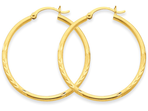 FJC Finejewelers 14k Yellow Gold Satin and Bright-cut 2mm Round Tube Hoop Earrings TC207A