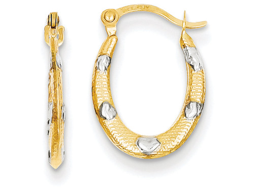 FJC Finejewelers 14k Yellow Gold Rhodium Textured Hollow Oval W/ Hearts Hoop Earrings TL756A