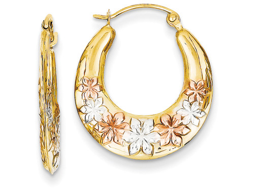 FJC Finejewelers 14k Yellow Gold with White and Rose Rhodium Hollow Flowers Hoop Earrings TL742A