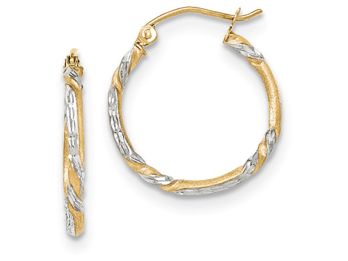 FJC Finejewelers 14k Yellow Gold and Rhodium Satin Bright Cut Twisted Hoop Earrings TF743A