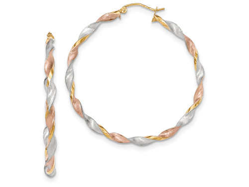 FJC Finejewelers 14k Yellow Gold Tri-color Satin Twisted Hoop Earrings TH759A