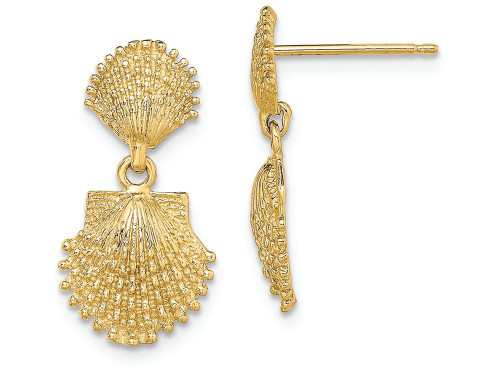 Finejewelers 14k Yellow Gold Double Beaded Scallop Shell Dangle Earrings