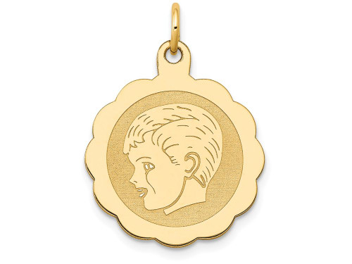 FJC Finejewelers 14k Yellow Gold Boy Head On .013 Gauge Engravable Scalloped Disc Charm 16 x 25mm XM6913A
