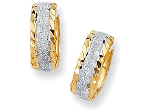 Finejewelers 14 Kt Two Tone Gold Bright Cut 5.0mm Two Tone Snuggable Earring with Sparkle