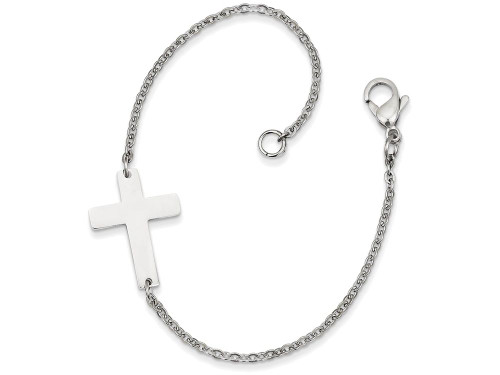 FJC Finejewelers Stainless Steel Polished Sideways Cross 7.25in Bracelet SRB1130Y
